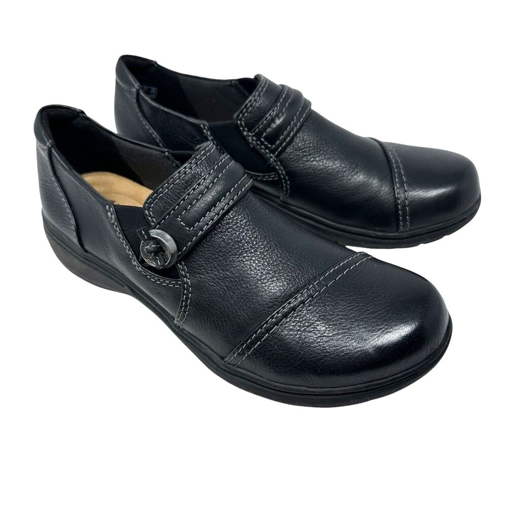 Clarks Womens Clarleigh Pearl Womens Black Leather‎ Slip-On Loafers Size 7 NEW